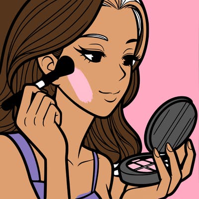 little girl putting on makeup