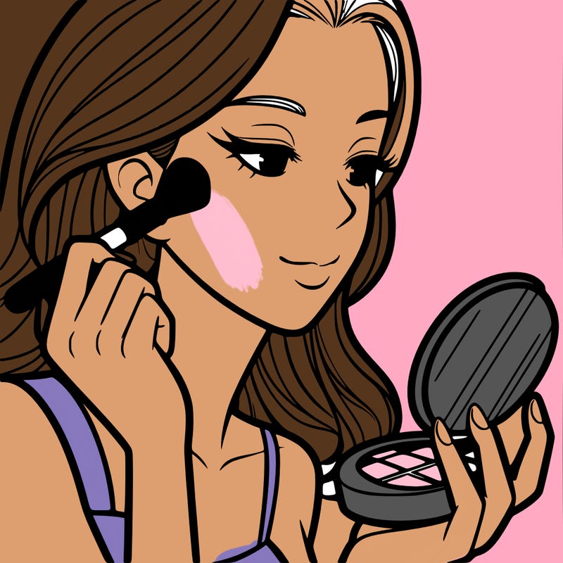 little girl putting on makeup