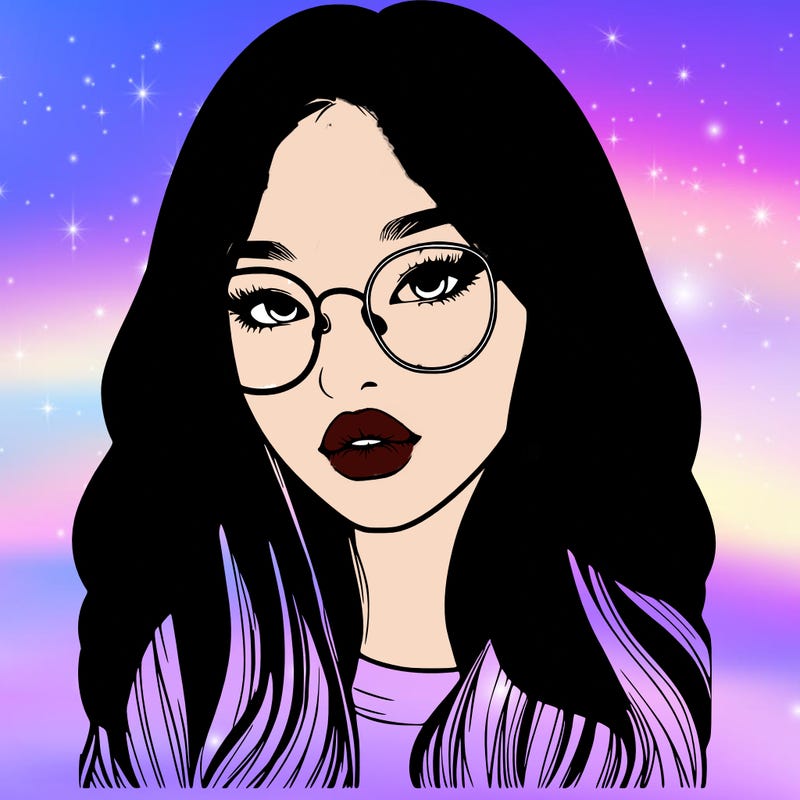 realistic korean girl with long hair, glasses and big lips