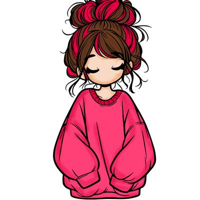 girl with baggy sweatshirt and messy bun