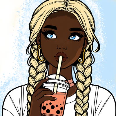 realistic girl with braided hair drinking boba