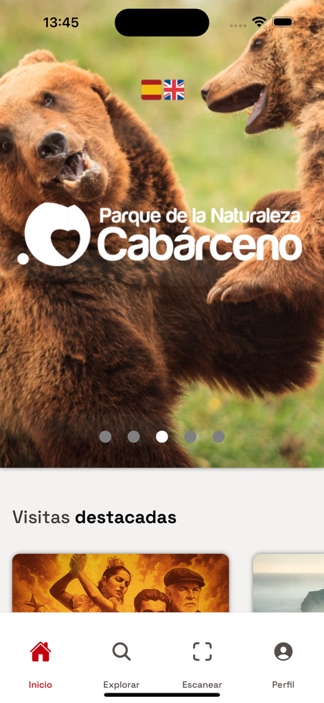 Te cuento - Home screen of the Te Cuento app featuring a nature park and main navigation menu
