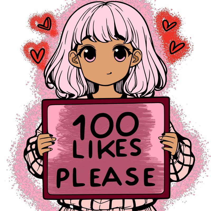 a girl holding a sign saying 100 likes please