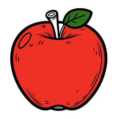 drawing of a cartoon apple, without colors, thin lines, white background