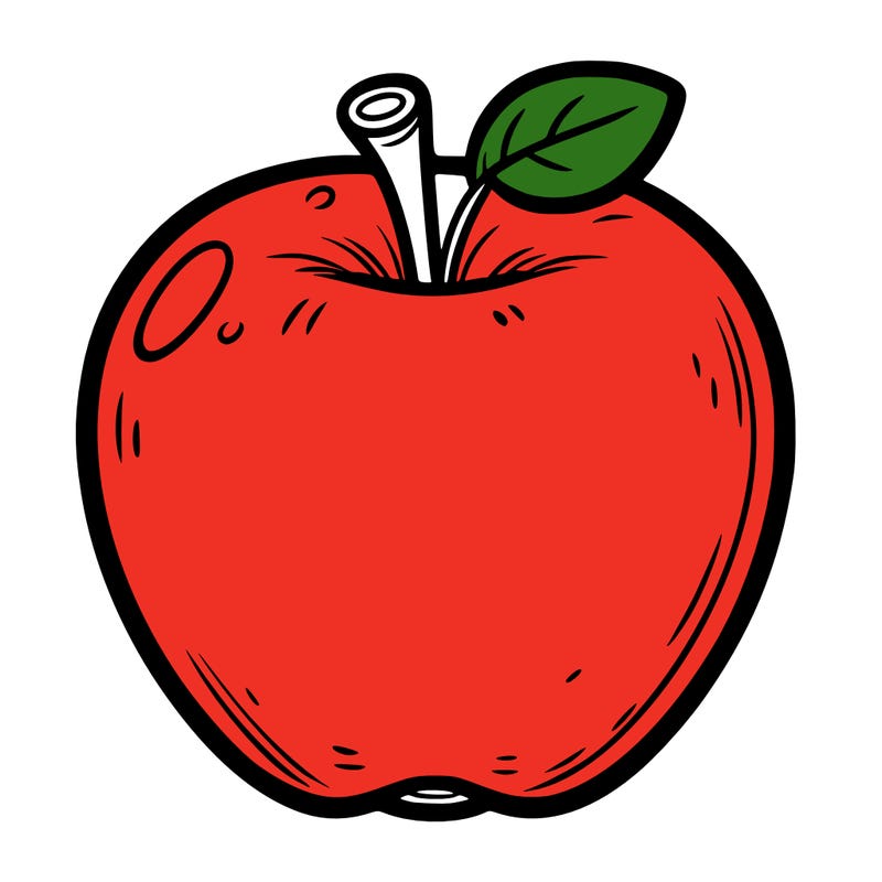 drawing of a cartoon apple, without colors, thin lines, white background