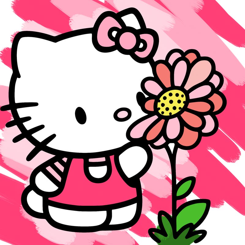 hello kitty smelling a flower