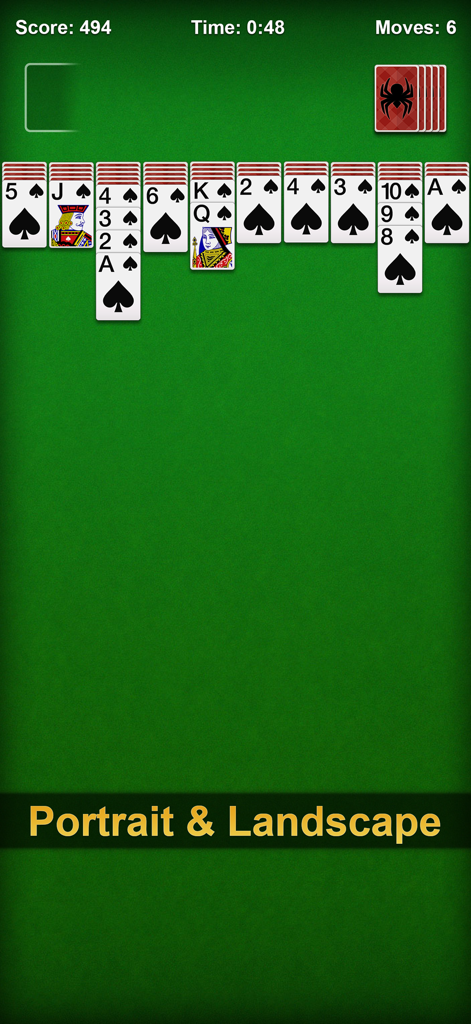 Classic Spider Solitaire gameplay in portrait mode
