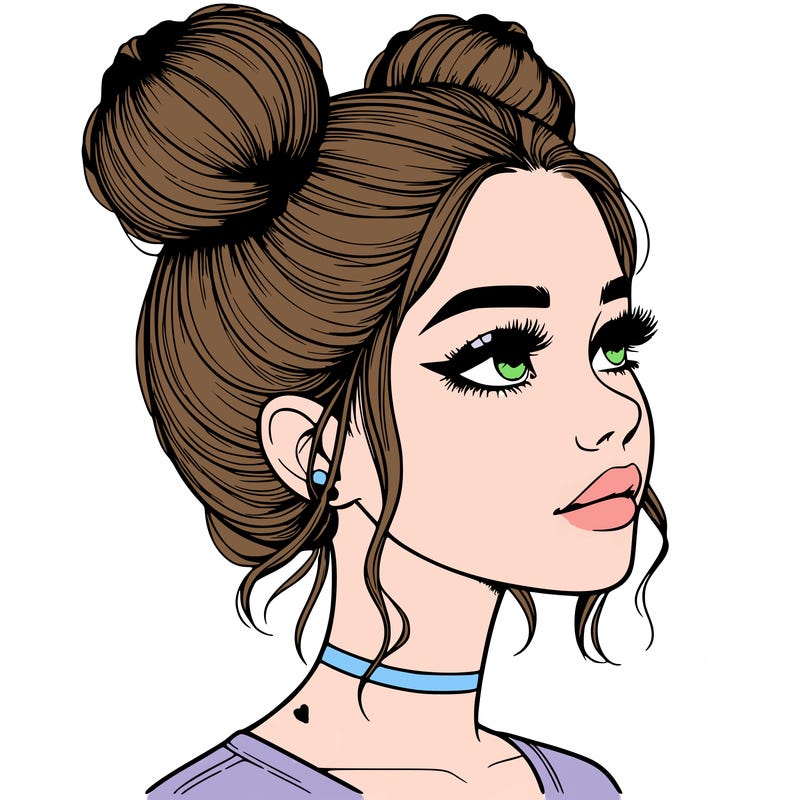realistic girl with buns on the top of her head