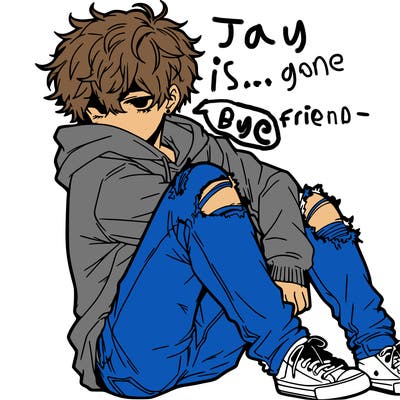 a male hoddie ripped jeans messy hair anime