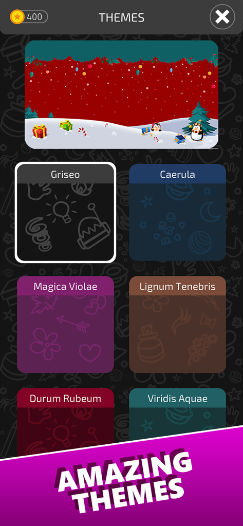 Ball Sort Master - Tela de seleção de temas no Ball Sort Master com vários fundos coloridos e opções de personalização