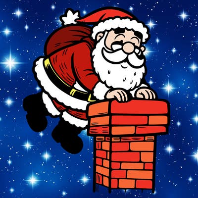 santa climbing down a chimney