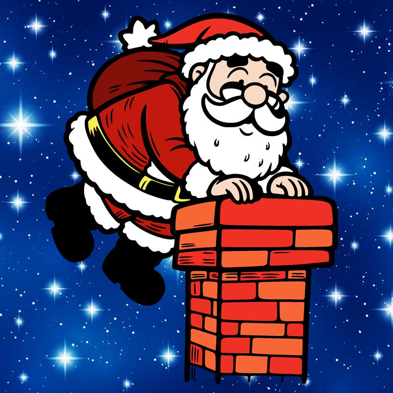santa climbing down a chimney