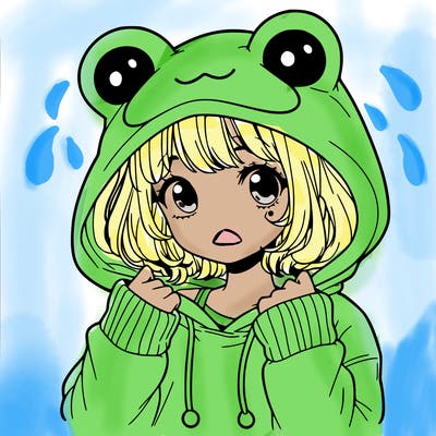 a cute teenage girl wearing a frog hoodie