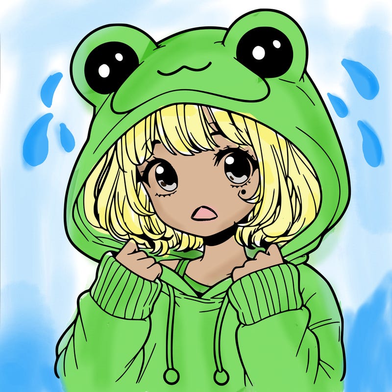 a cute teenage girl wearing a frog hoodie