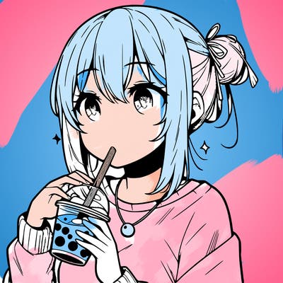 manga character drinking boba