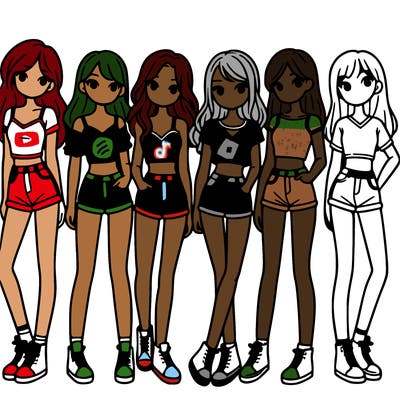 a group of girls wearing crop tops and shorts