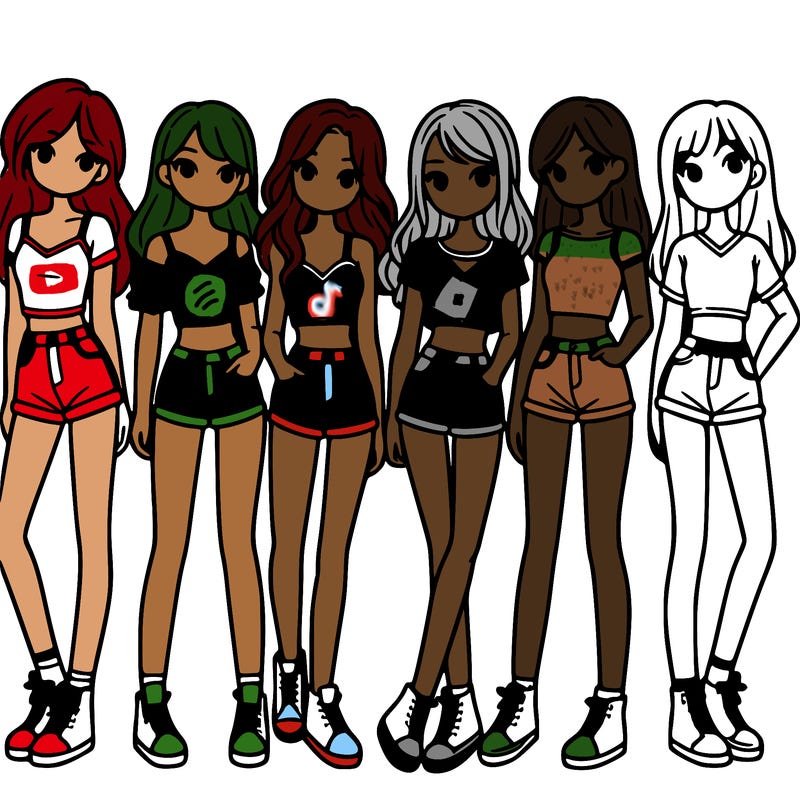 a group of girls wearing crop tops and shorts