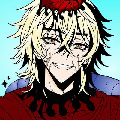 hot anime boy with long ish hair and a has a grin