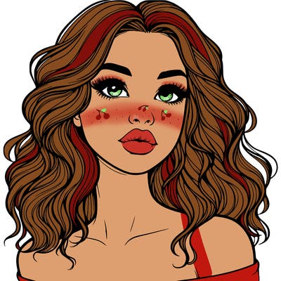 realistic girl with wavy hair and lips