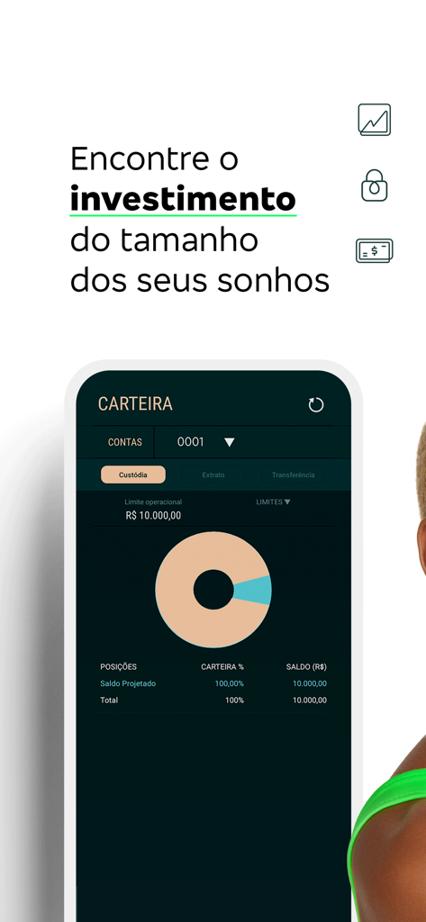 Interface do app de banco digital next mostrando uma carteira de investimentos com um gráfico de rosca e saldo