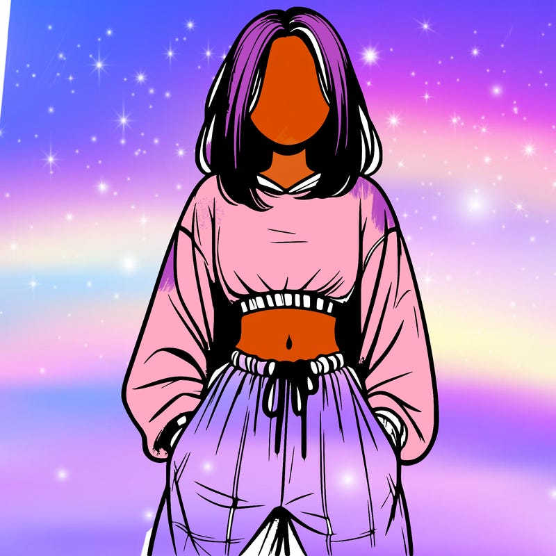 realistic girl faceless with baggy pants and a crop top
