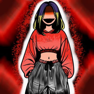 realistic girl faceless with baggy pants and a crop top