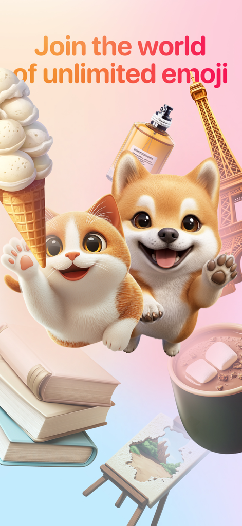 Emoji Hub: Packs for Ai Emoji - AI generated cat and dog characters with the text Join the world of unlimited emoji