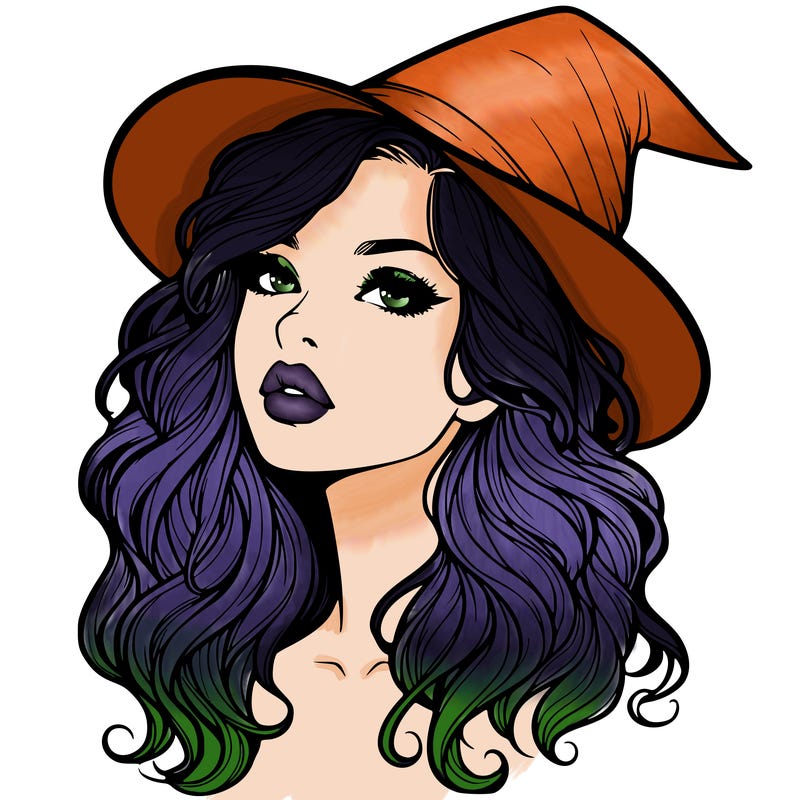 realistic witch girl with wavy hair and lips
