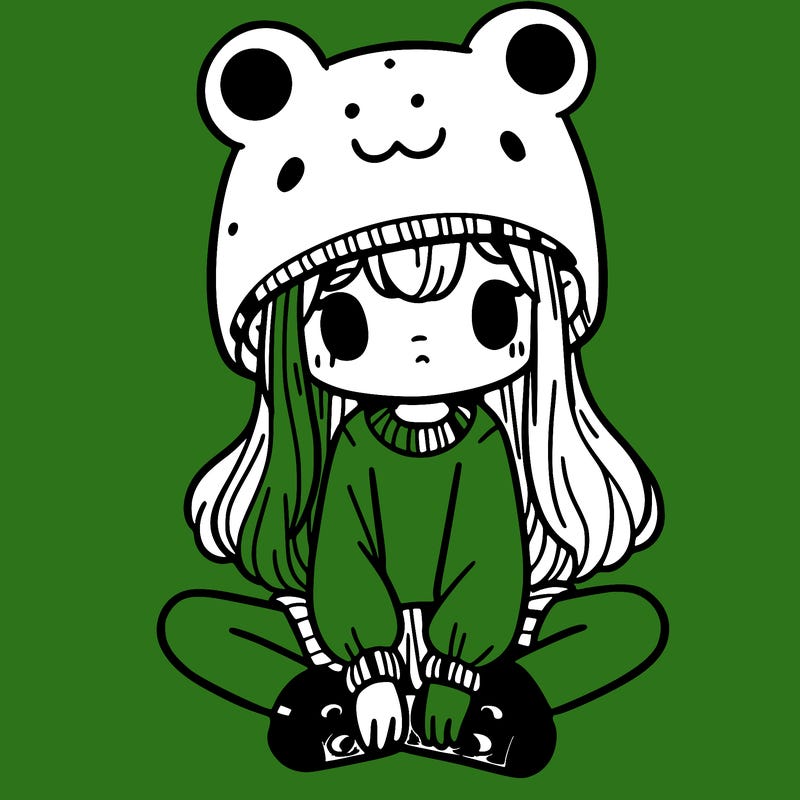 a girl wearing a frog hat and some frog socks