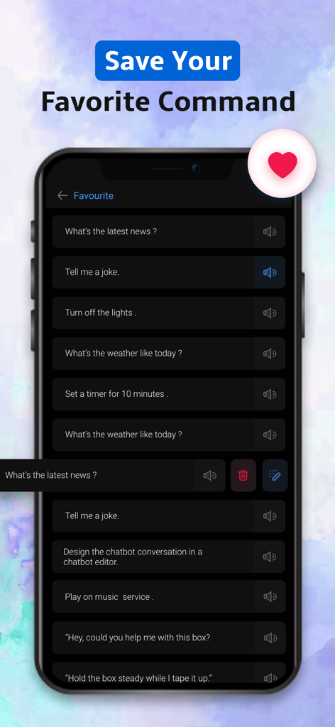 Voice Command for alexa - Una lista de comandos de voz favoritos guardados para Alexa en la interfaz de la aplicación