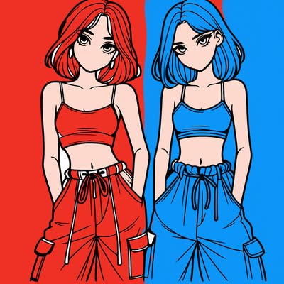 two girls with crop top with baggy pants