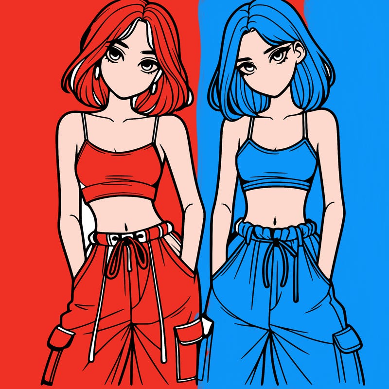 two girls with crop top with baggy pants