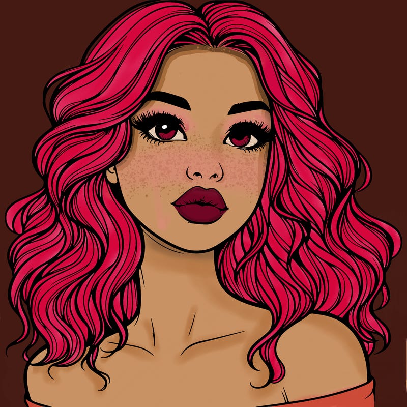 realistic girl with wavy hair and lips