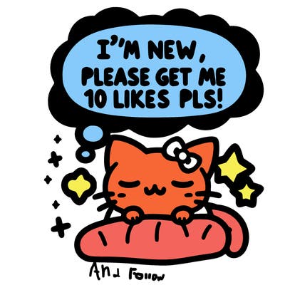 kitty taking a nap dream talking and saying "i'm new, please get me at least 10 likes pls!!"