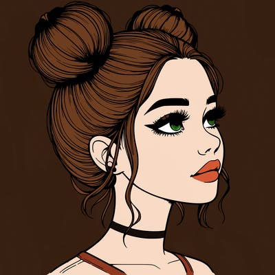 realistic girl with buns on the top of her head