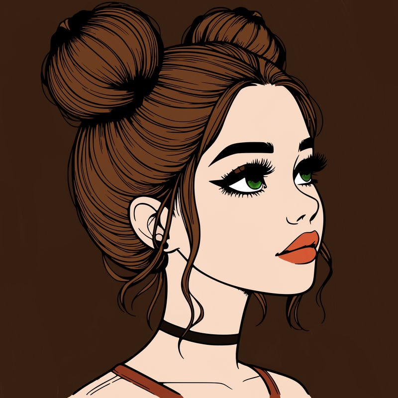 realistic girl with buns on the top of her head