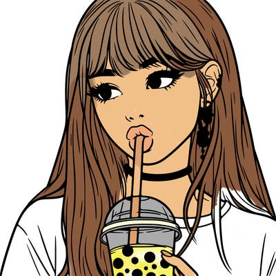 aesthetic realistic girl drinking boba