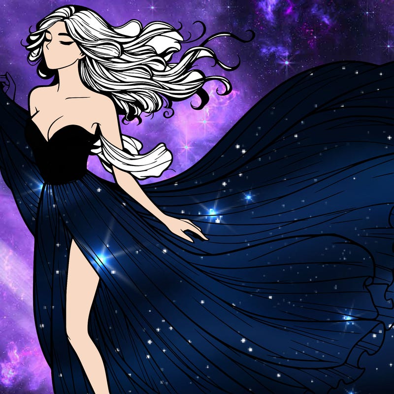 realistic woman in dress flowing the the wind