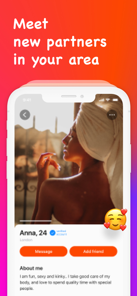 Uma tela de smartphone exibindo um perfil de usuário no aplicativo Hott com o título Conheça novos parceiros na sua área