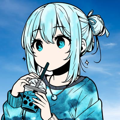 manga character drinking boba