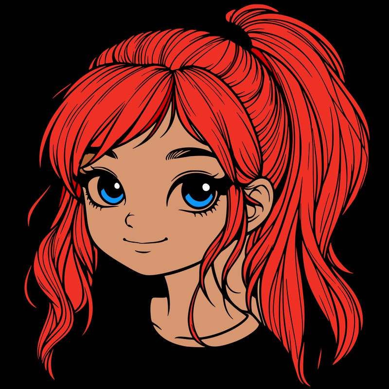 realistic girl with ponytail