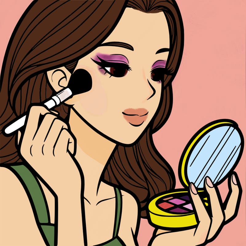 little girl putting on makeup