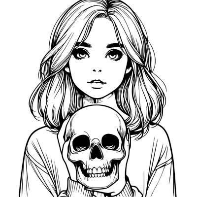 realistic girl holding a skull