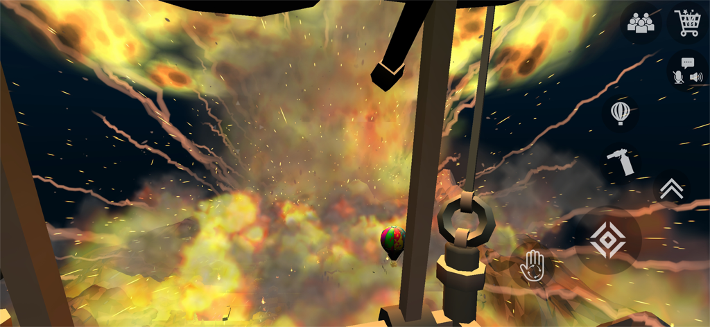 A massive yellow and orange firework explosion filling the screen in a 3D simulation environment