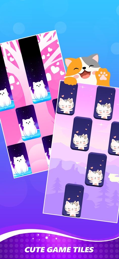 Cute cat themed piano tiles in Catch Tiles game interface
