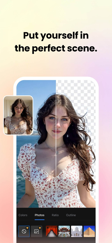 Fotor AI background remover and scene replacement interface