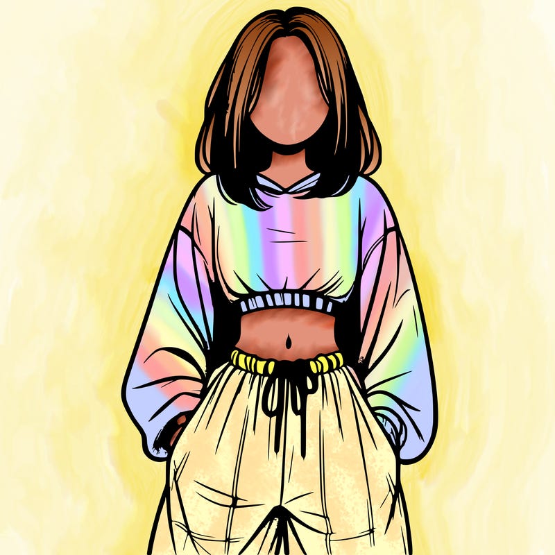 realistic girl faceless with baggy pants and a crop top