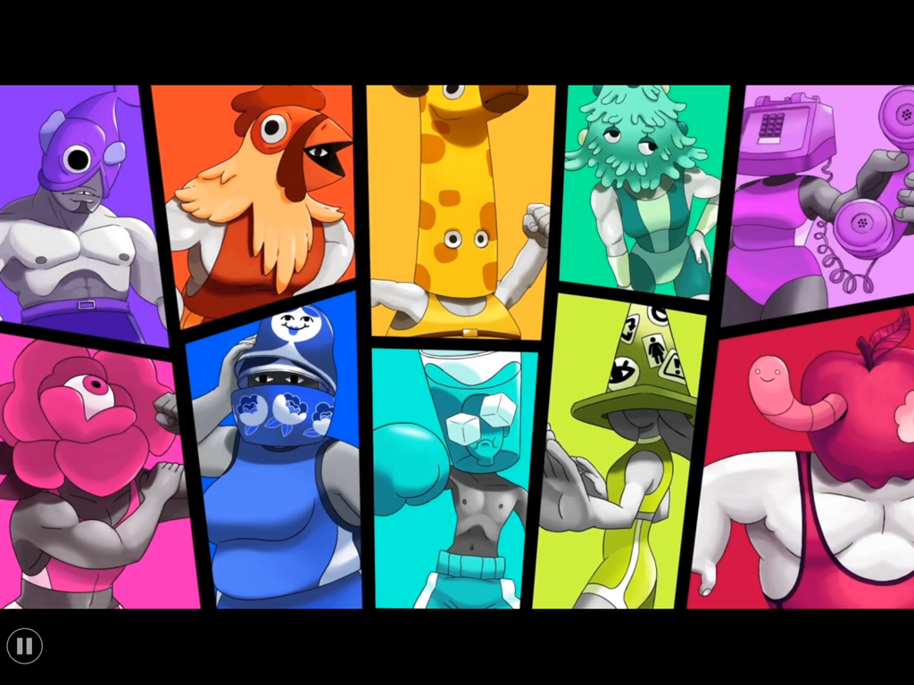 Un collage de personnages dessinés à la main et musclés du jeu Champ’d Up dans The Jackbox Party Pack 7.