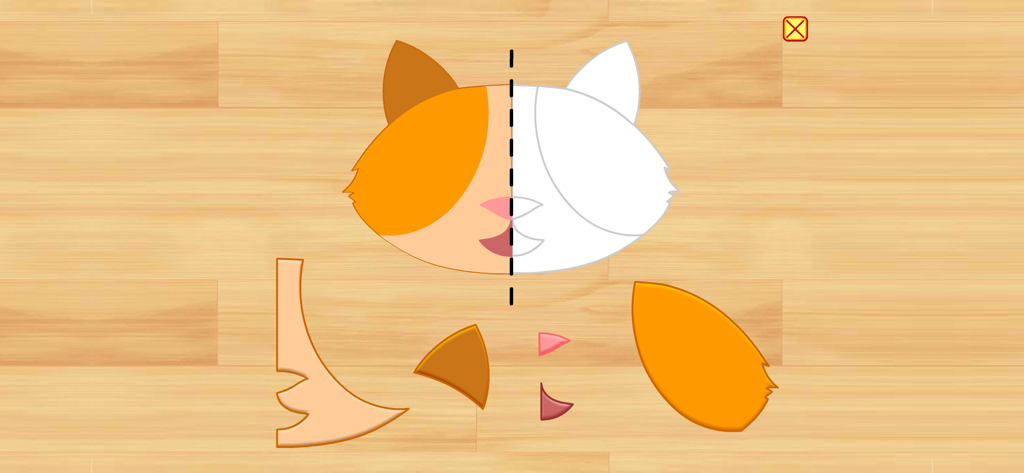A symmetrical cat face puzzle activity for preschool children in the Starfall Turkey app