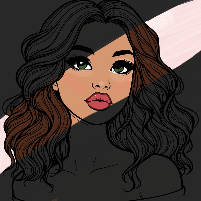 realistic girl with wavy hair and lips